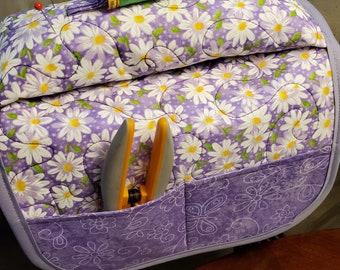 Chair Arm Sewing Caddy: Cotton Quilter's Organizer with Pin Cushion