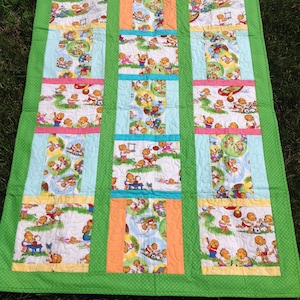 Bears Baby Quilt: Patchwork Crib Blanket, Summer Camp Print