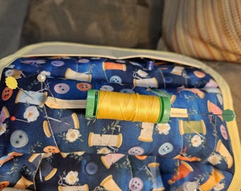 Chair Arm Sewing Caddy: Cotton Pincushion, Quilting Gift