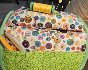 Chair Arm Sewing Caddy: Cotton Pincushion, Quilting Gift