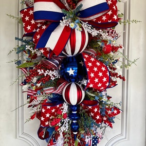 Patriotic Deco Mesh Swag, USA Swag, Door Swag, Patriotic Swag