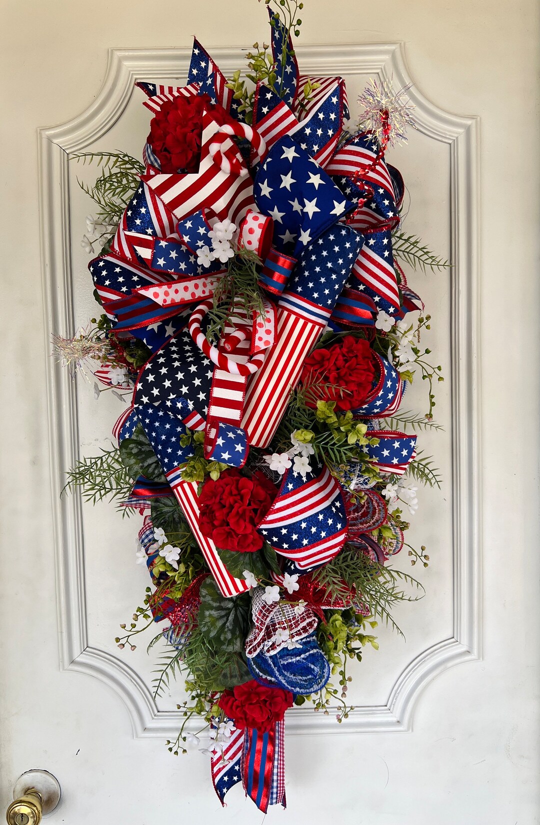 Patriotic Deco Mesh Swag USA Swag Geranium Swag Door Swag Etsy