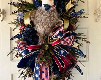 Patriotic Eagle Swag, 4th of July Door Swag, Americana Front Door Decor, Red White Blue Wreath Alternative, Independence Day Porch Decor