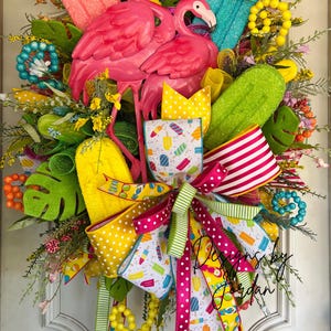 Tropical Flamingo Summer Wreath With Popsicles & Bright Bows