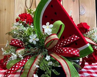 Watermelon Summer Centerpiece, Farmhouse Table Decor, Picnic Party Arrangement