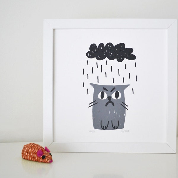 Cat Screen Print - Grumpy Cat Design - Hand Printed Limited Edition of 250