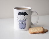 Mürrische Katze Becher in Grau & Kohle, traurig Katze im Regen, Regen Katze mit Cloud-Cup