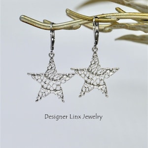 Silver Plated Filigree Star Charm Earrings with Stainless Steel Ear Wires