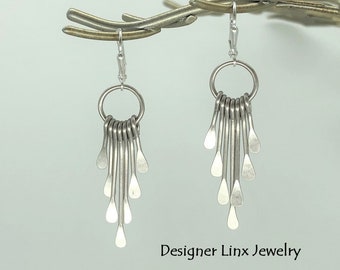 Silver Graduated Paddle Lever Back Earrings