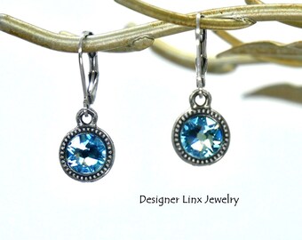 Aquamarine Crystal Beaded Stainless Steel Lever Back Lightweight Earrings