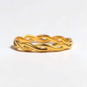 Twist Stacking Ring, 18K Gold Plated Stainless Steel Braided Band