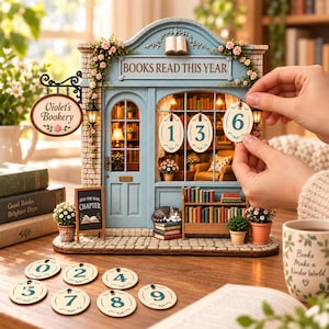 Librairie miniature personnalisée avec compteur de livres lus, cadeau personnalisé pour les amoureux des livres