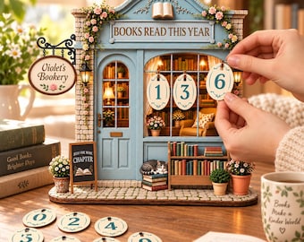 Personalized Reading Tracker Bookstore – Miniature Bookshop Decor, Books Read Counter, Custom Library Gift for Book Lovers