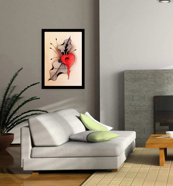 Dessin Original Fleur De Lys Calla Rouge Pas Une Impression 9 X 13 Po Abstrait