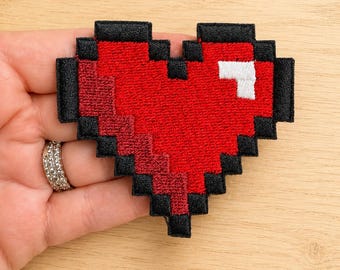 Pixel Heart Iron On Embroidery Patch