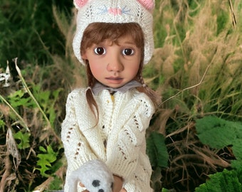 Handmade set hat and cardigan for BJD big Stella by Connie Lowe