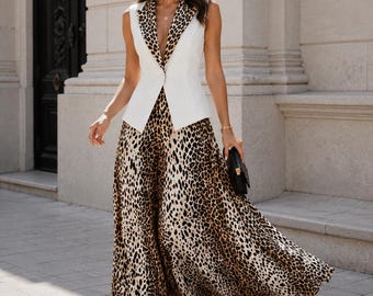 Leopard Luxe Two-Piece Set | Women’s Leopard Print Skirt & Vest Outfit