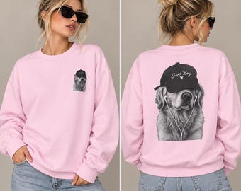 Sudadera Golden Retriever, estampado de perro en escala de grises, estilo streetwear con cuello redondo (unisex)