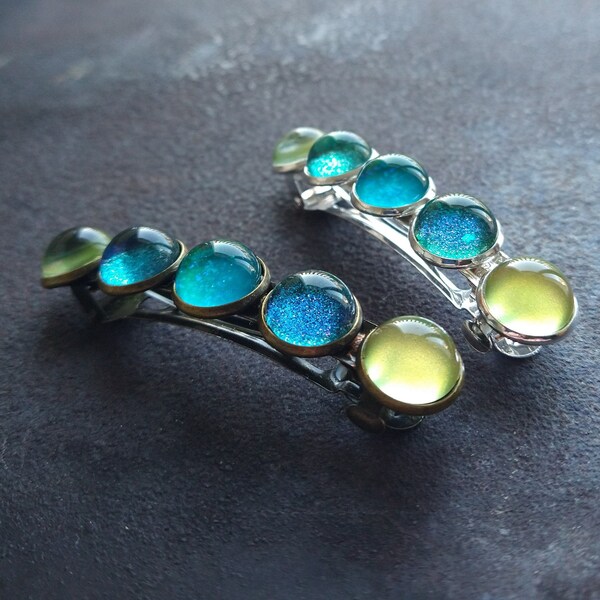 Französische Haarspange mit Farbwechsel Cabochons, Mädchen Haarspange