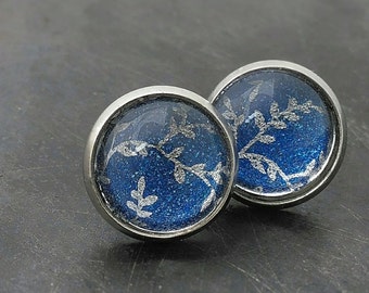Blue glass stud earrings ~ stainles steel studs for sensitive ears ~ stainless steel hypoallergenic stud earrings ~ blue ear rings