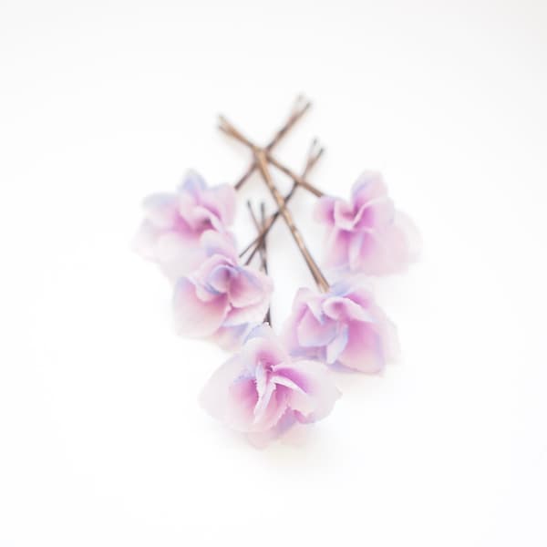 Small Lilac Hydrangea Bud Bridal Flower Hair Pins Set of 5