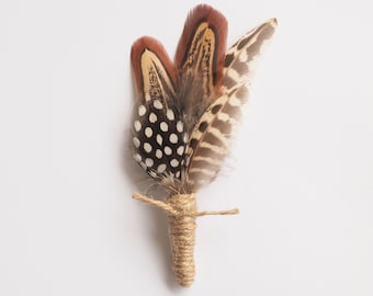 Rustic Wedding Feather Boutonniere , Men's Feather Lapel Pin, Grooms Buttonhole, Everlasting Keepsake