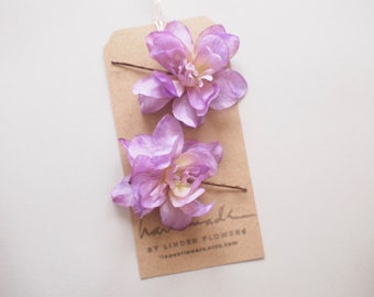 Set of 2 Lilac Delphinium Silk Hair Flowers Bridal Hair Pins Wedding