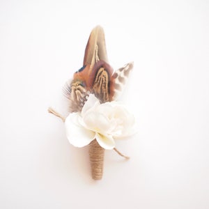 Feather and Flower Romantic Wedding Boutonniere Rustic Buttonhole Corsage