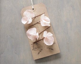 Flores de pelo de hortensia de rubor rosa pálido, alfileres de flores, accesorios para el cabello de boda