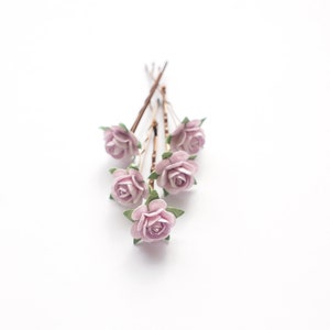 Lilac Bridal Rose Hair Pin, Flower Bobby Pin Bridesmaid Flower Girl Set of 5 image 1