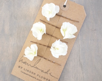 Set of 5 Small Ivory Hydrangea Bud Hair Flowers , Flower Hair Pins, Wedding Hair Accessorise