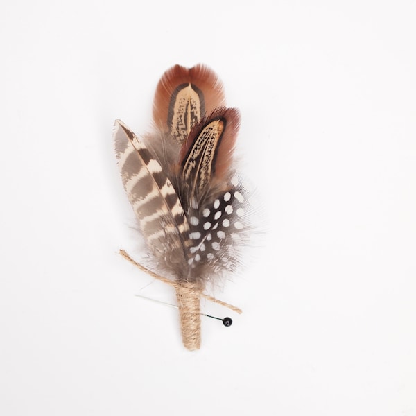 Boutonnière en plumes de mariage rustique, épinglette pour hommes, boutonnière de marié, souvenir éternel