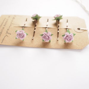 Lilac Bridal Rose Hair Pin, Flower Bobby Pin Bridesmaid Flower Girl Set of 5 image 3