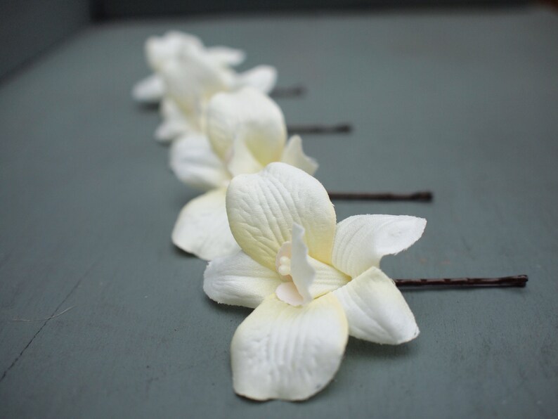 Beautiful Ivory Silk Dendrobium Orchid Bridal Hair Flowers Wedding image 1