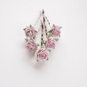 Lilac Bridal Rose Hair Pin, Flower Bobby Pin Bridesmaid Flower Girl Set of 5 image 5