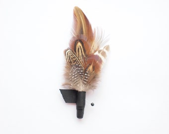 Rustic Wedding Feather Boutonniere, Men's Lapel Pin, Grooms Buttonhole, Everlasting Keepsake