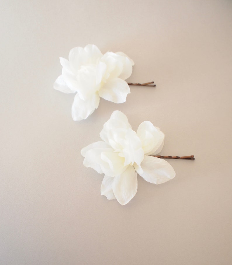 Set of 2 Ivory Delphinium Hair Flowers Bridal Hair Pins Wedding image 3