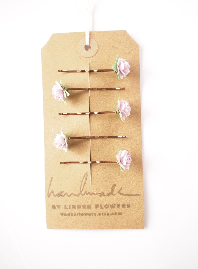 Lilac Bridal Rose Hair Pin, Flower Bobby Pin Bridesmaid Flower Girl Set of 5 image 2