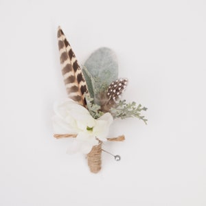 Rustic Feather and Foliage Boutonnière