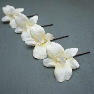 Beautiful Ivory Silk Dendrobium Orchid Bridal Hair Flowers Wedding image 2