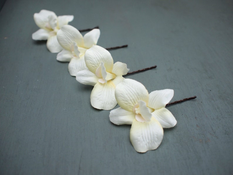 Beautiful Ivory Silk Dendrobium Orchid Bridal Hair Flowers Wedding image 2