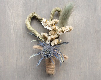 Natural Dried Floral Rustic Wedding Boutonniere, Buttonhole, Thistle, Everlasting Keepsake