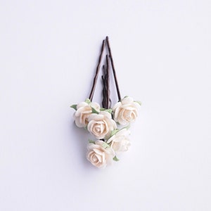 Cream Bridal Rose Hair Pin, Flower Bobby Pin Bridesmaid Flower Girl Set of 5