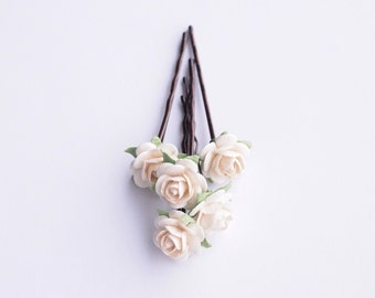 Cream Bridal Rose Hair Pin, Flower Bobby Pin Bridesmaid Flower Girl Set of 5