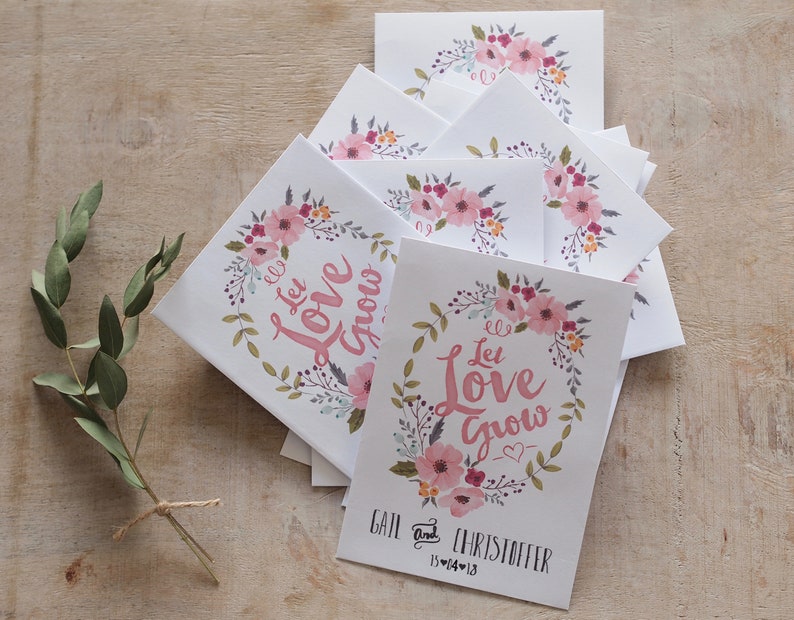 Personalised Wedding Favour, Set Of 10 Let Love Grow Wildflower Customised Seed Packets image 1