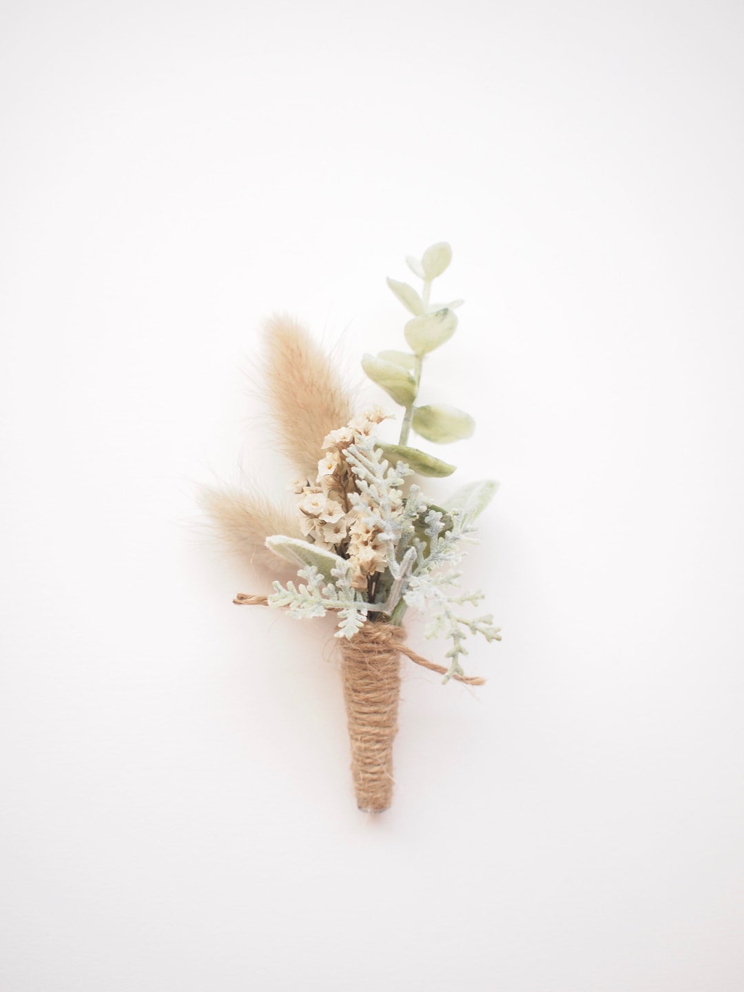 Dried Flower, Eucalyptus, Lambs Leaf, Boutonniere Faux Everlasting