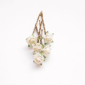 Set of 5 White Bridal Rose Hair Pins, Flower Hair Pins, Bridesmaids Flowergirls
