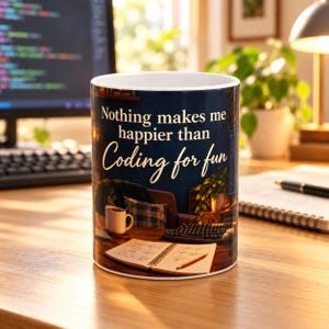 Coding for Fun Mug | Desk Scene, Cozy Programmer Coffee Cup