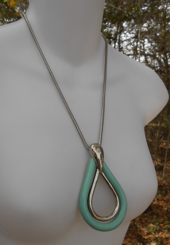 1960's Turquoise Plastic Silver Tone Large Teardr… - image 6