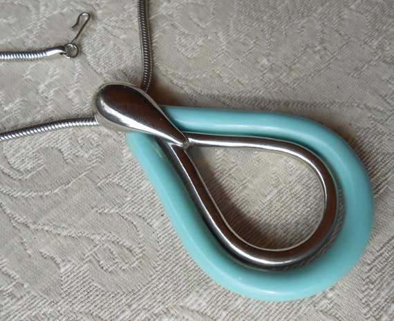 1960's Turquoise Plastic Silver Tone Large Teardr… - image 5